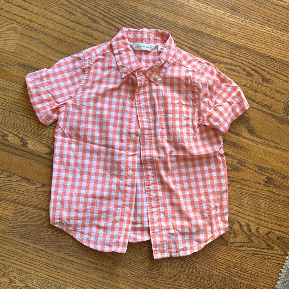 Janie And Jack Salmon Check Button Down Boy Size 3
